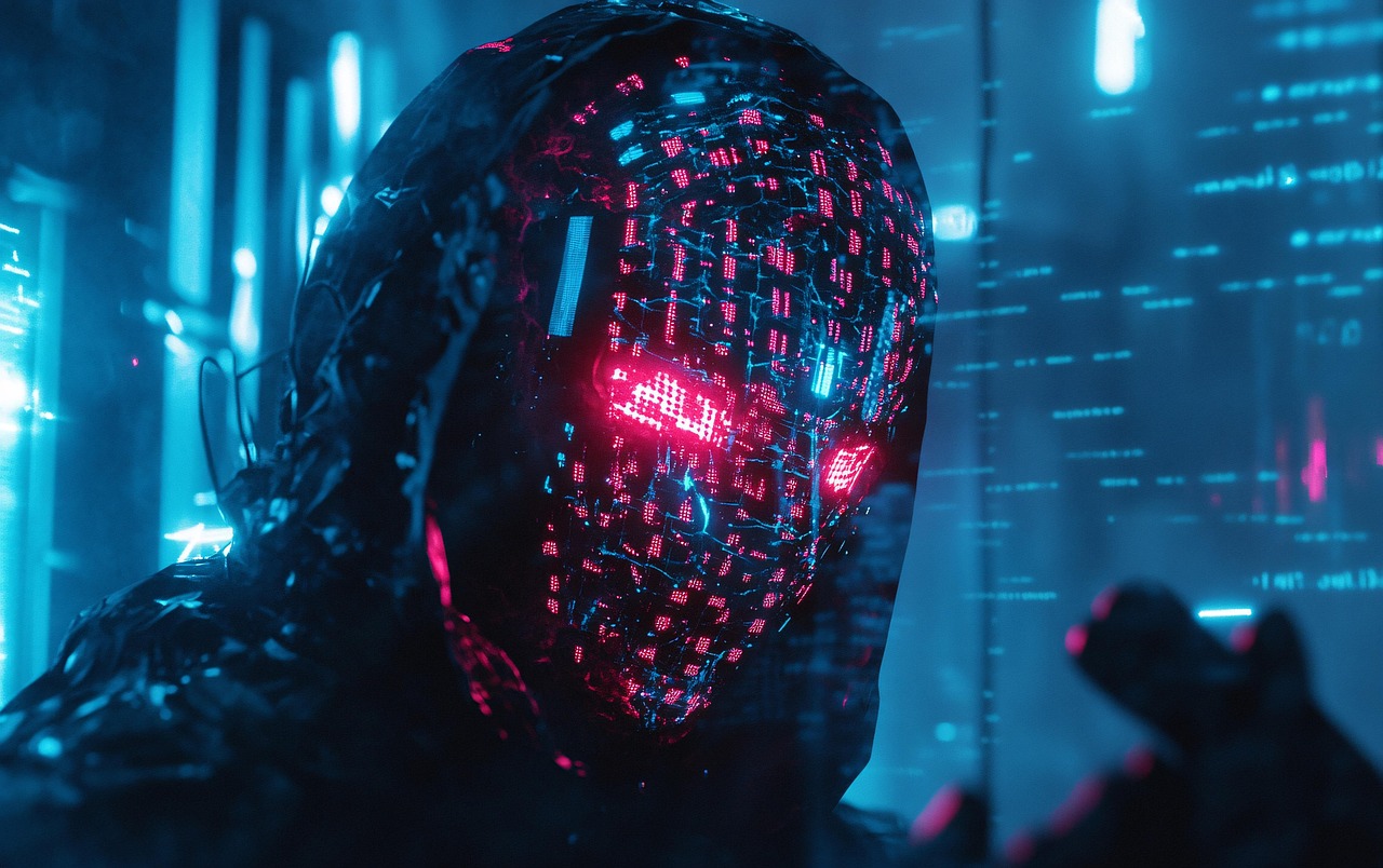 Visuel cyberpunk d’un agent IA vocal